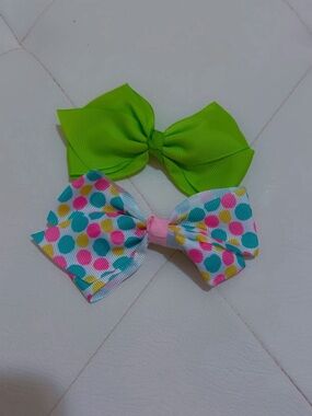Girls' Polka Dot & Lime Green Hair Bow Set